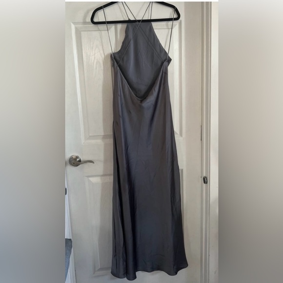 ZARA Midi Satin Slip Dress Grey charcoal - Picture 9 of 13